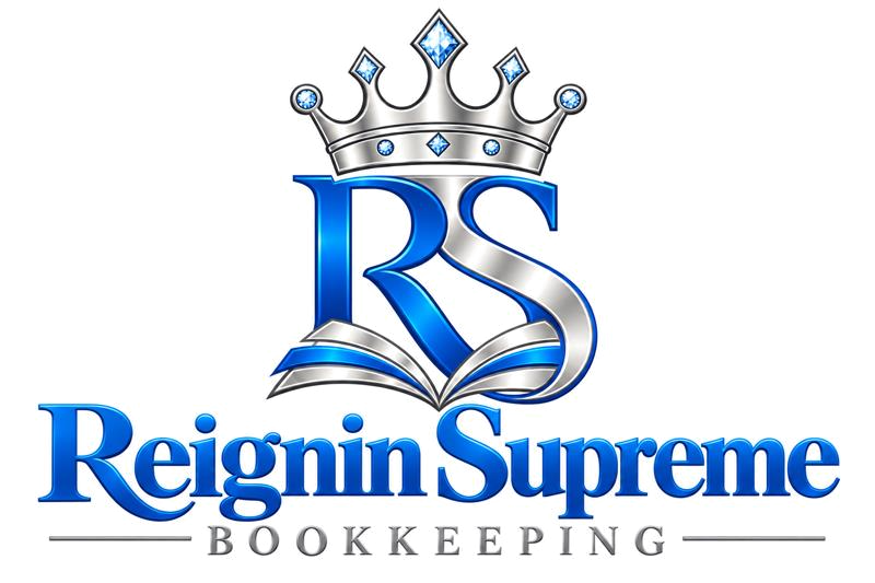 Reignin Supreme Bookkeeping Logo with Crown, Open Book, and Diamonds