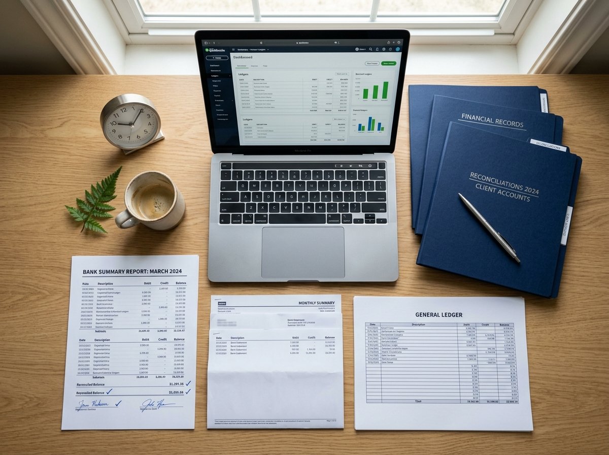 Bank summary reconciliation report and general ledger